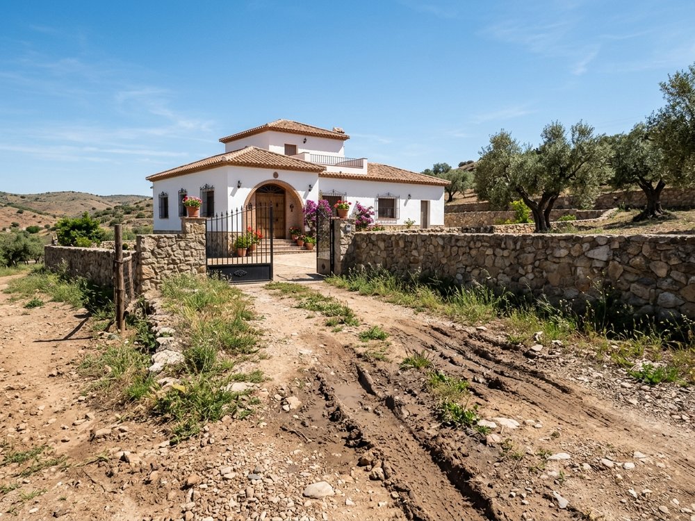 Antes: terreno de zahorra, barro y rodadas de coche en acceso de chalet en Illescas, Toledo